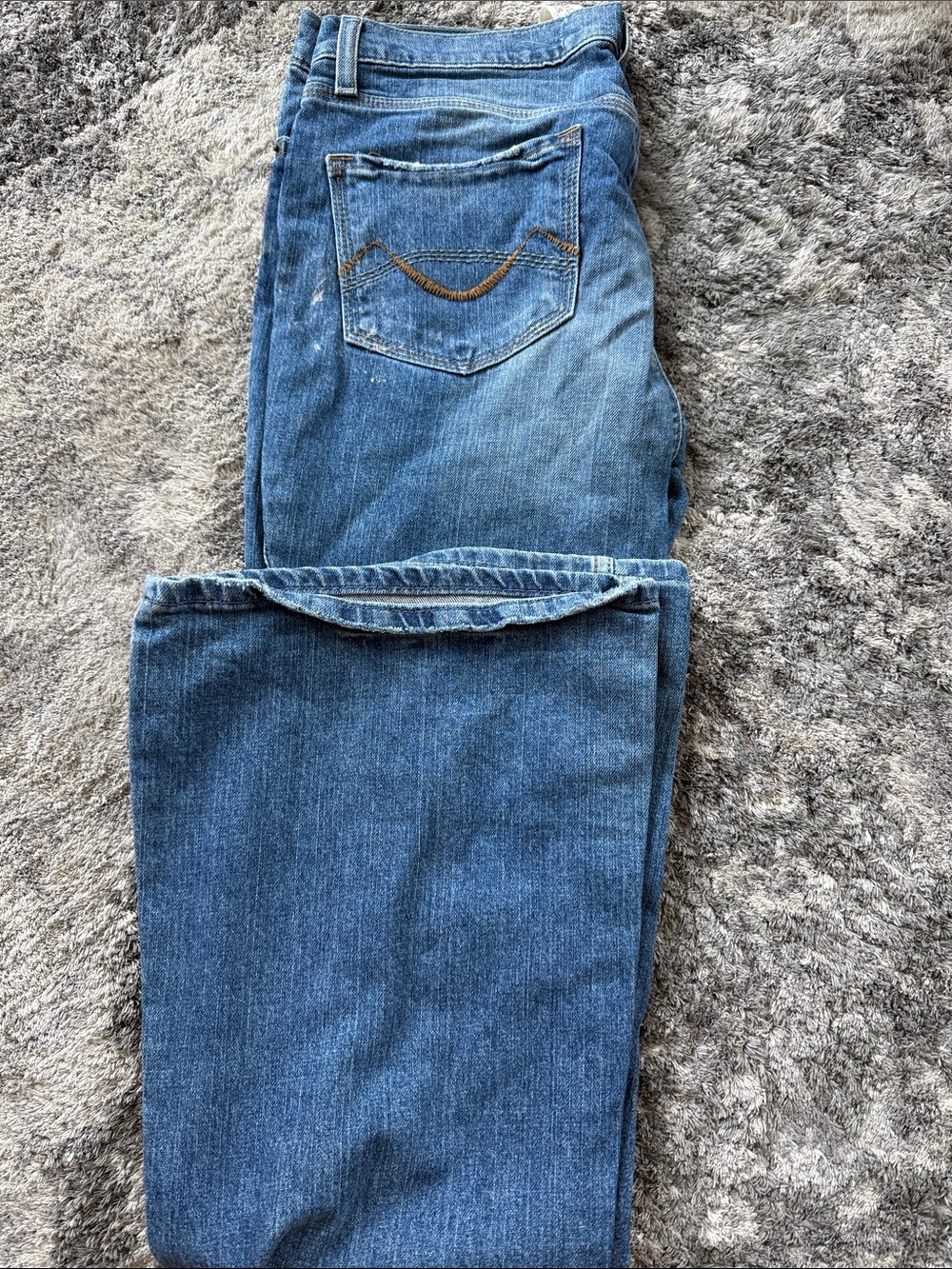 Classic Blue Denim Jeans with Contrast Pocket Stitching LOW RISE FLARE